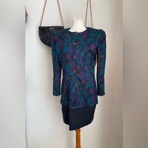 Vintage 80s All That Jazz Paisley Puff Sleeve Button Pencil Skirt, 11/12